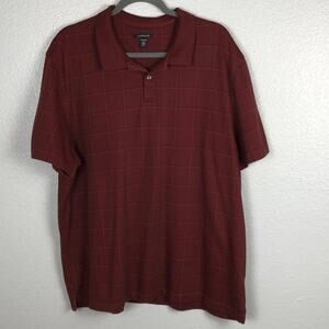 Men’s Size XXL Van Heusen Dark Red Grid Plaid 
Polo Style Short Sleeve Shirt
